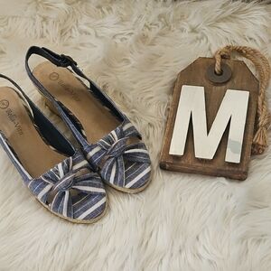 Bella Vita Navy Striped Espadrille Sandals NIB